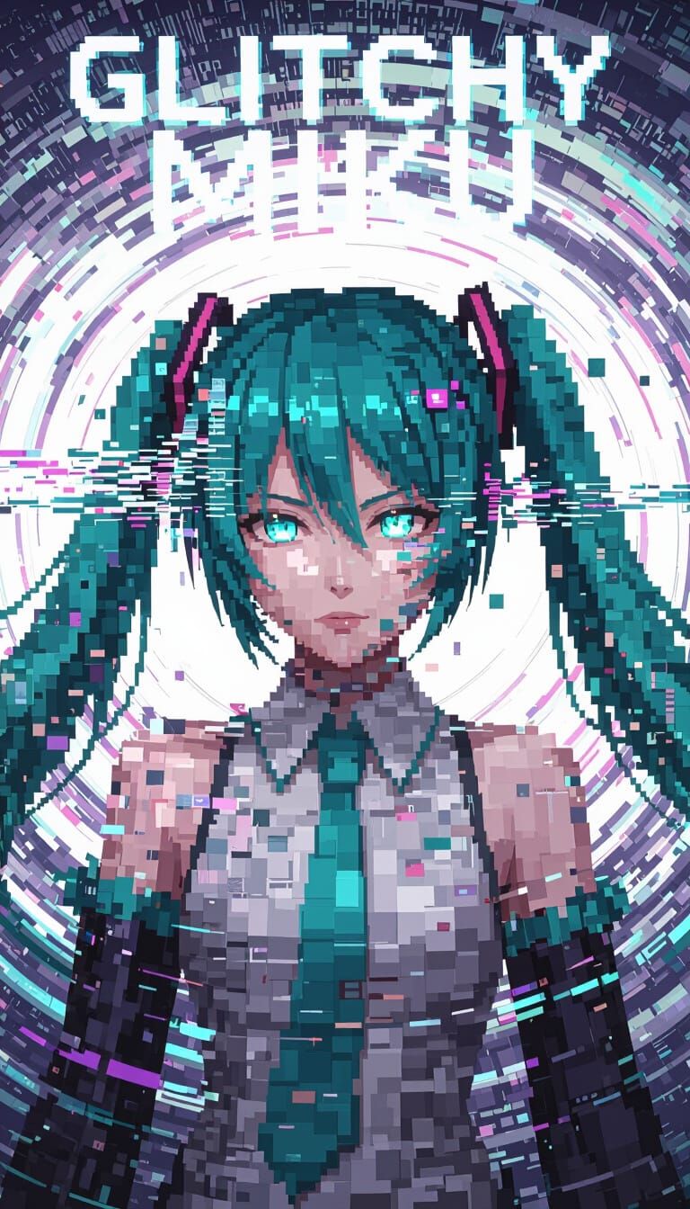 Distorted Glitchy Miku: A Digital Portrait