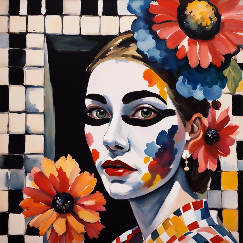 Masked Woman in Tunnel: Gouache Watercolor Masterpiece