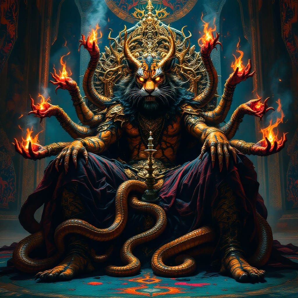 Regal Rakshasa Seated on Throne of Serpents