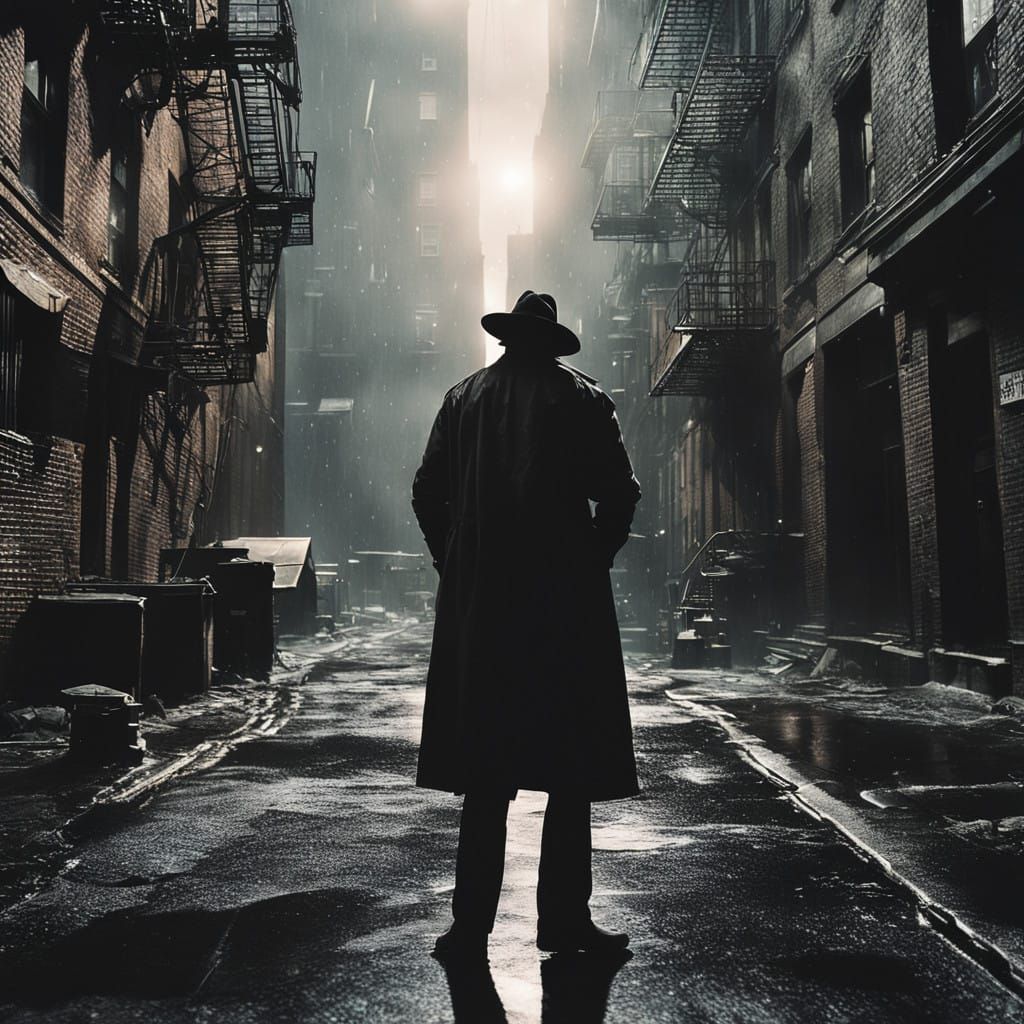 Epic Bounty Hunter in Rain-Soaked Alleyway