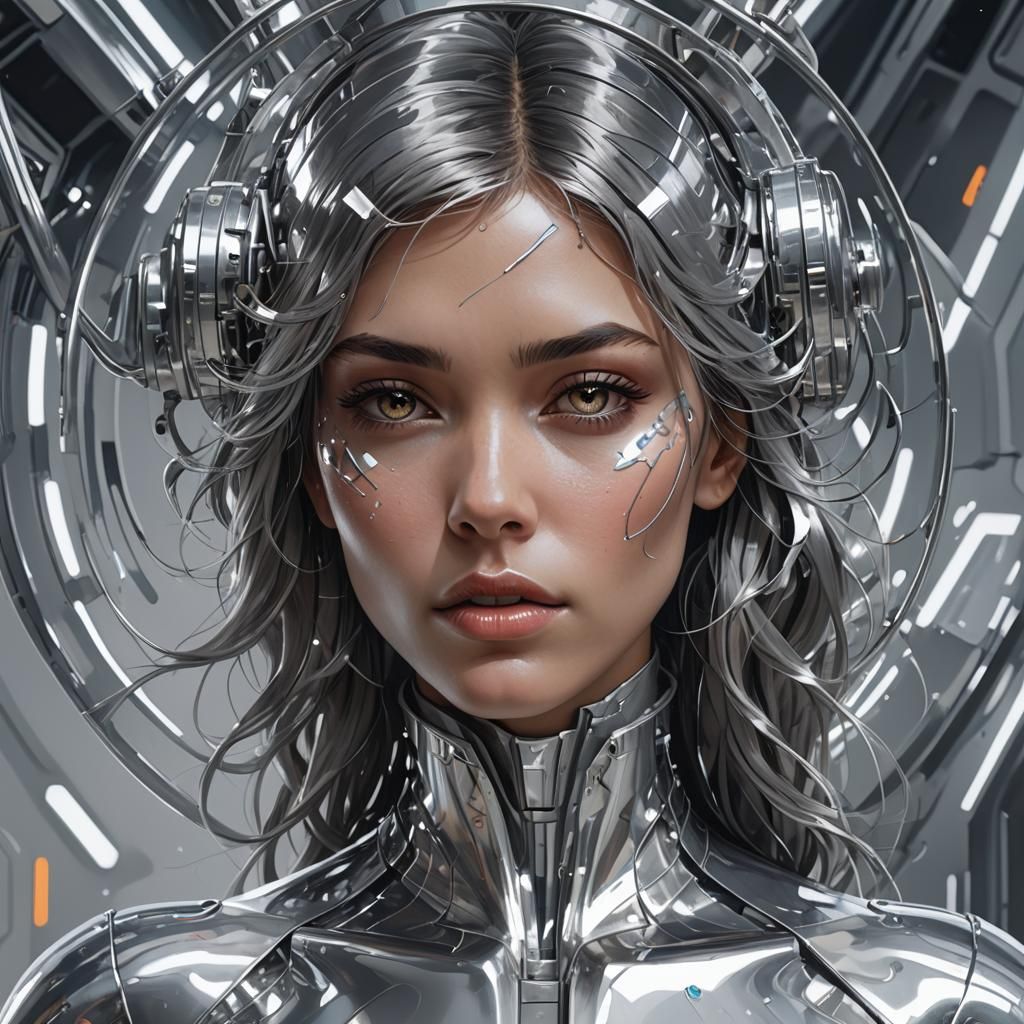 Futuristic Girl in Silver Suit, Neurocore Art