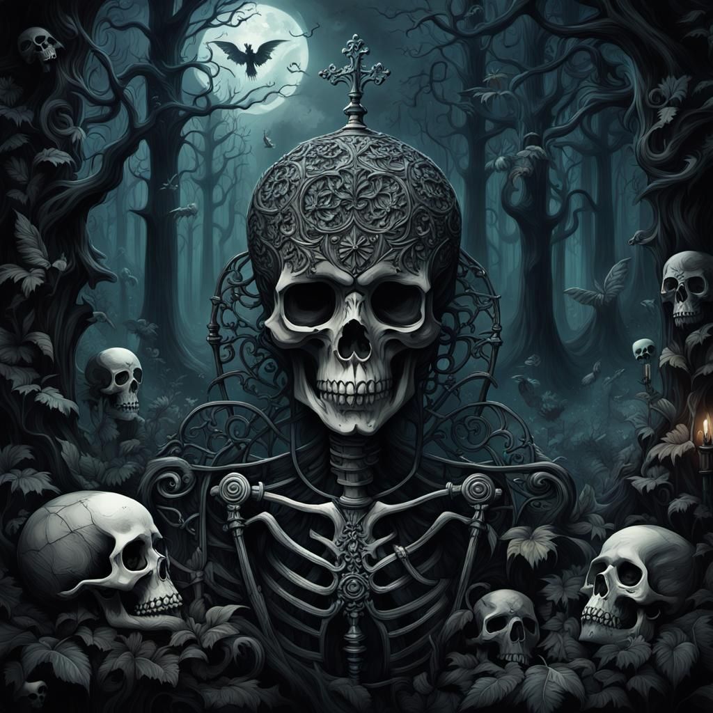 Gothic Skeleton Key in Eerie Forest Digital Painting
