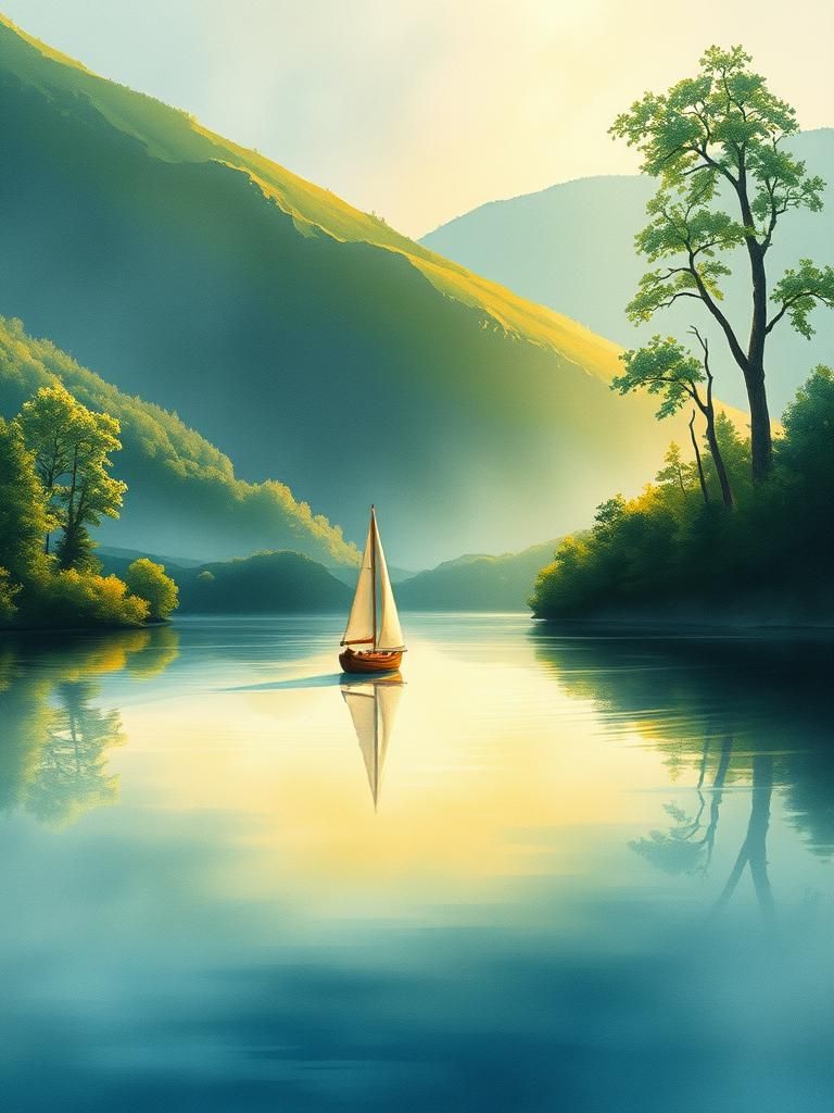 Coniston Water at Dawn: A Whimsical Watercolor Illustration