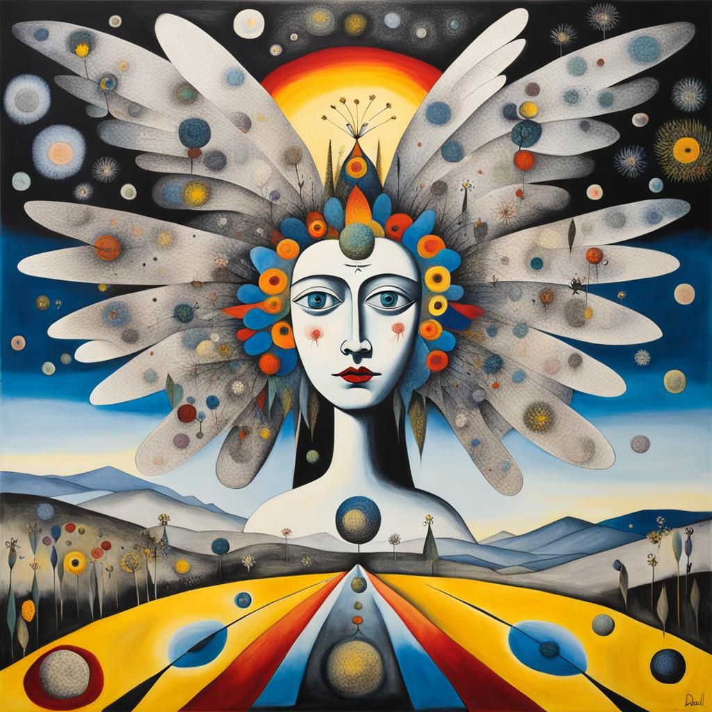 Winged Fairies in Dandelion Dreamscape, Surreal Art