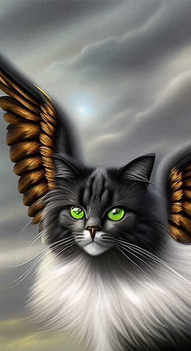 Striped Angel Cat in a Renaissance Style Paradise