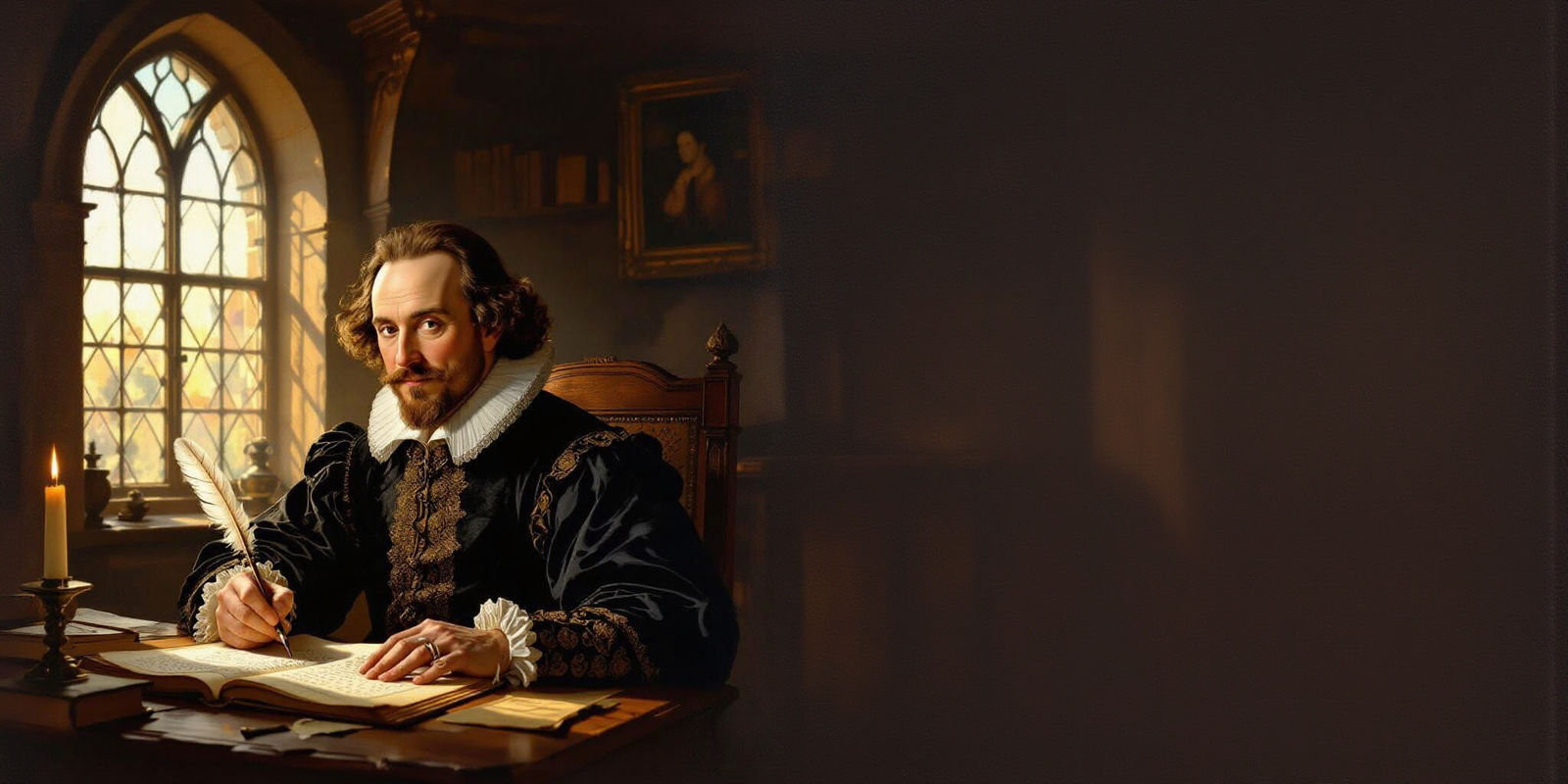 Shakespeare Writing at Desk in Rembrandt Style