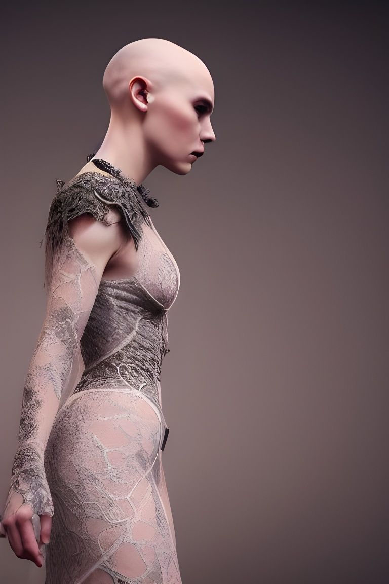 Bald Model in Lace Dress, Digital Painting