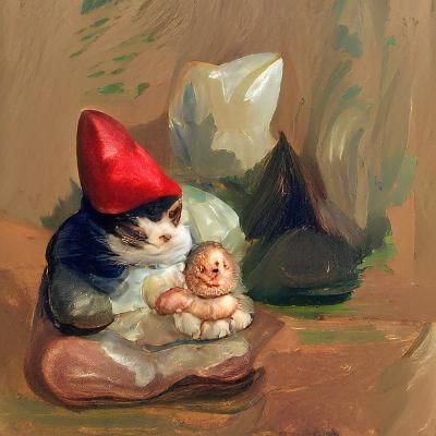Baby Gnome and Cat Portrait