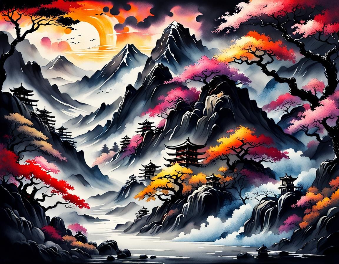 Komorabi in Japanese Ink Wash Painting