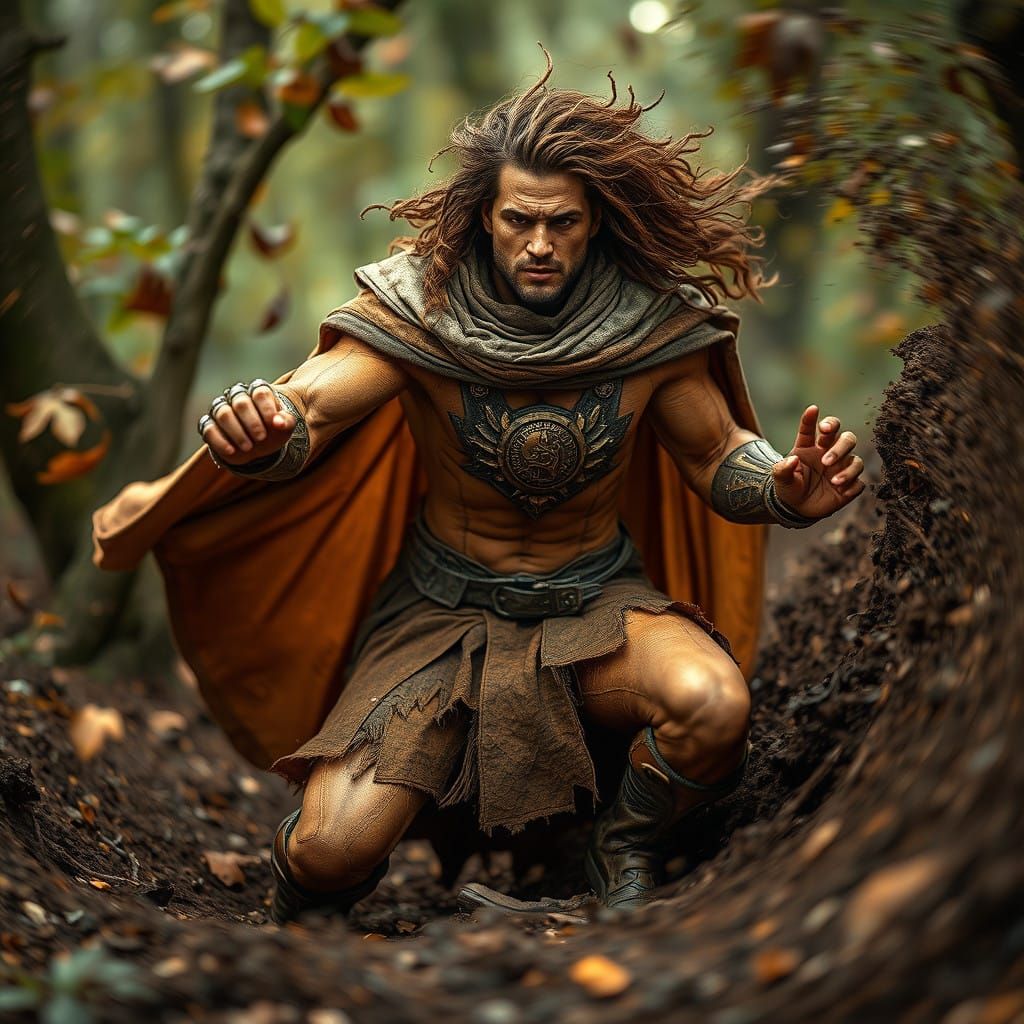 Earth Warrior Unleashes Elemental Fury in Earth-Toned Armor