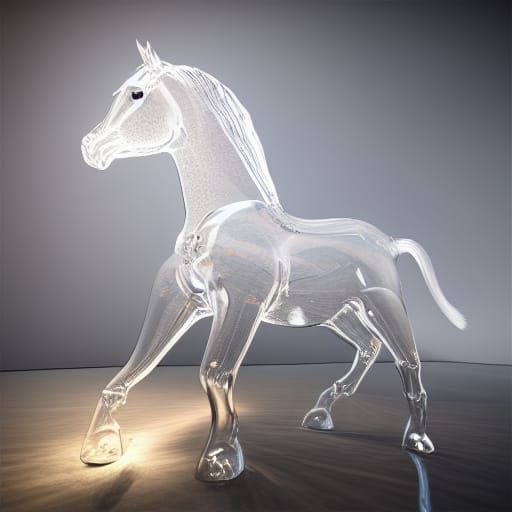 Crystal Horse Soaring Through Clouds: Hyperrealistic Render