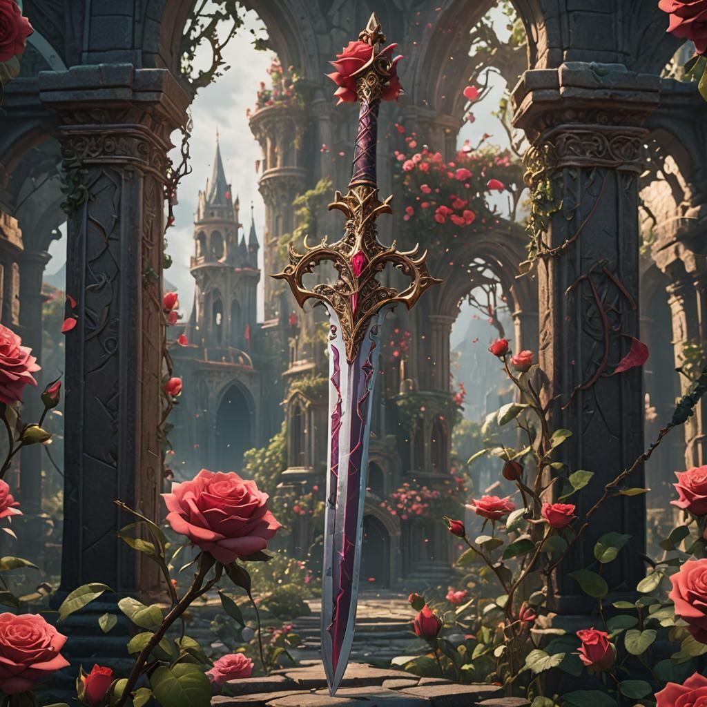 Fantastical Rose Sword: Detailed Matte Painting