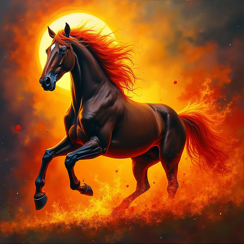 Fiery Horse Galloping Through Flames: Expressionist Art