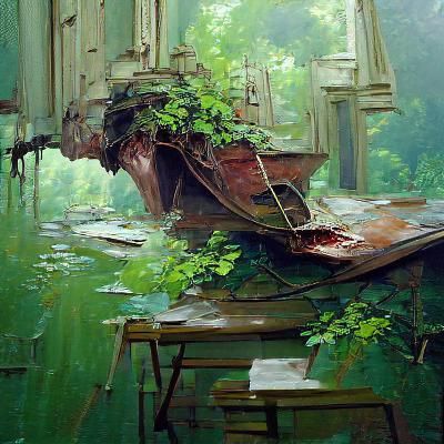 Overgrown Landscape in Oil Painting Style