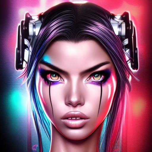 Cyberpunk Woman Portrait in Neon Colors