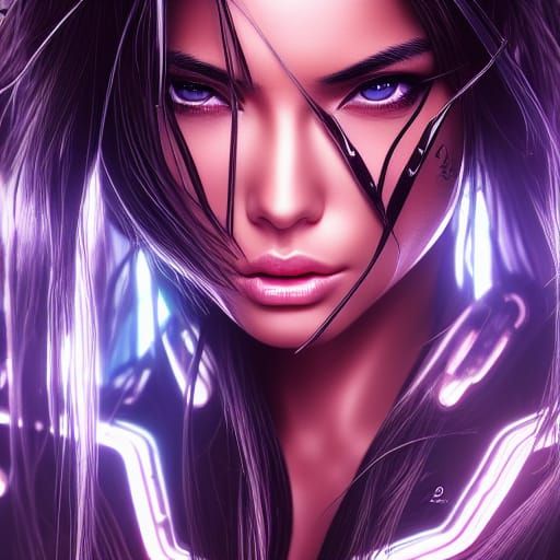 Cyberpunk Woman Portrait with Neon Glow