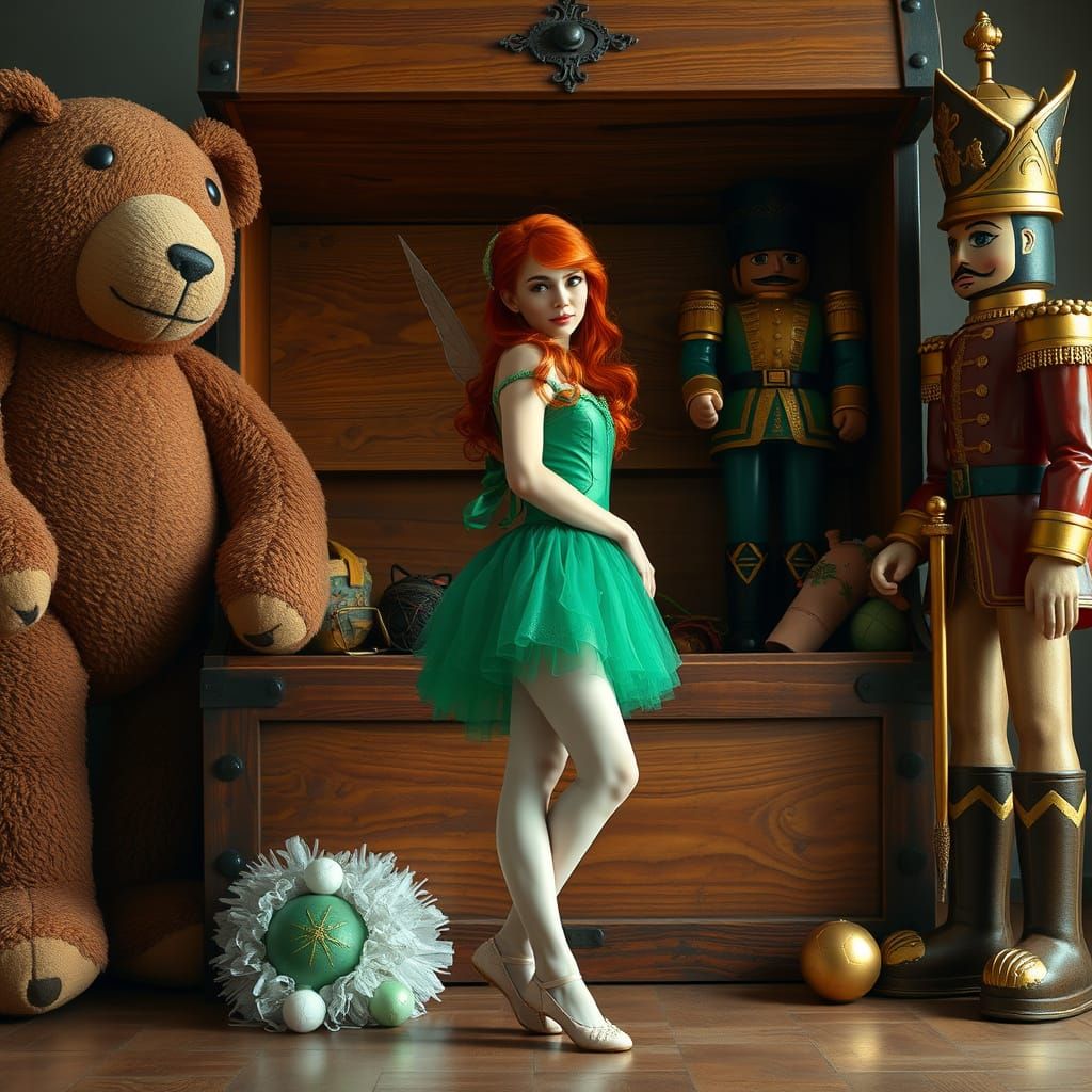 Ethereal Red-Haired Maiden in Whimsical Wonderland