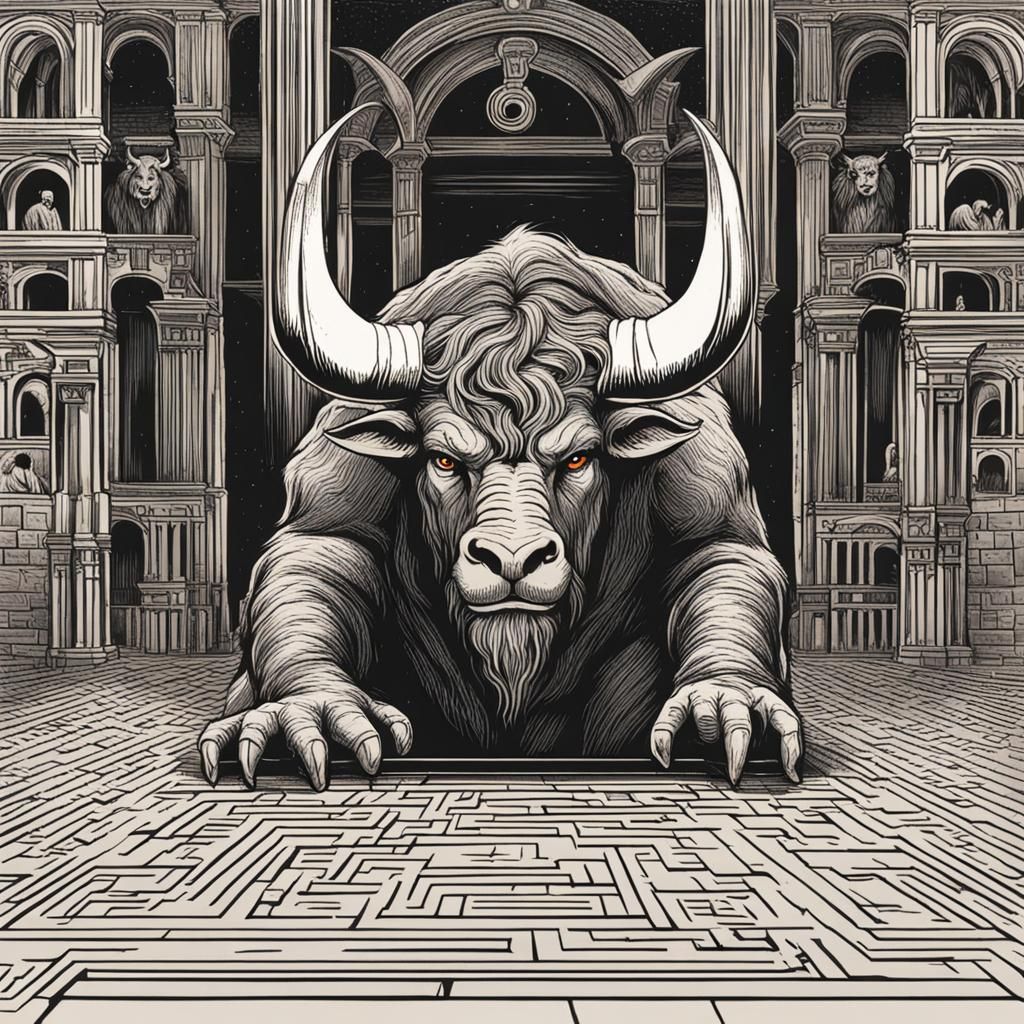 Menacing Minotaur in Labyrinth