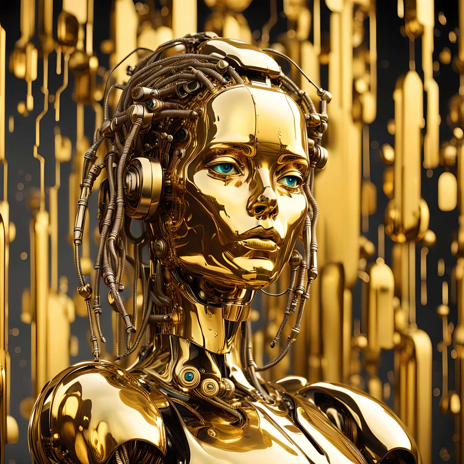 Liquid Gold Female Robot: Detailed Vivid Image