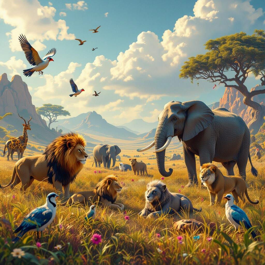 Fantastical Animal Landscape in Deep Colors