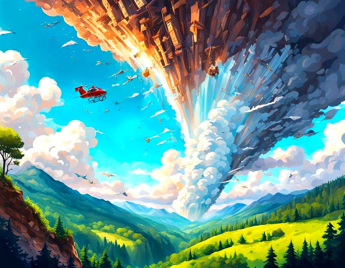 Surreal Fantasy Landscape in Crayon Style