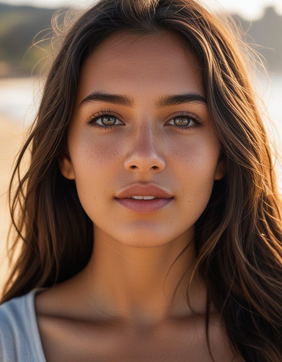 Portrait of a Young Hawaiian Surfer Girl in Golden Light