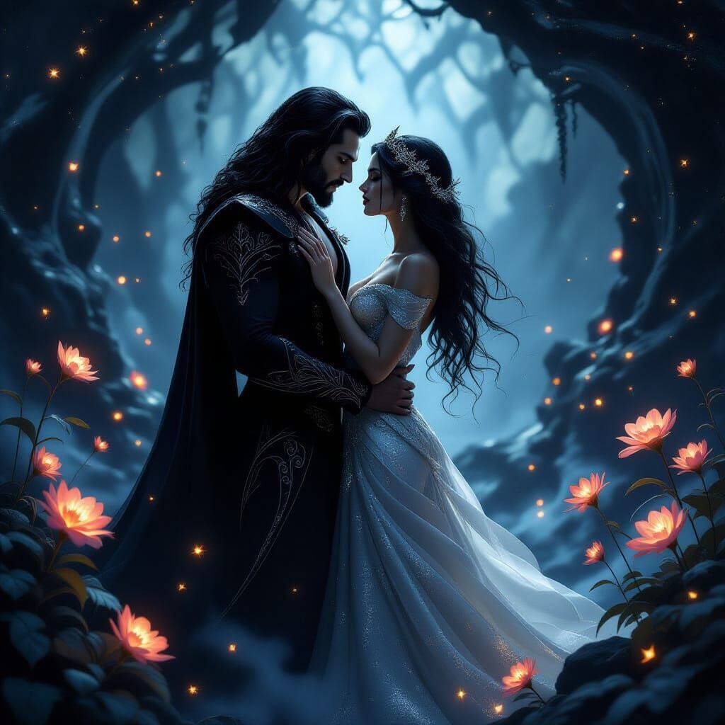 Persephone and Hades in Ethereal Underworld Scene