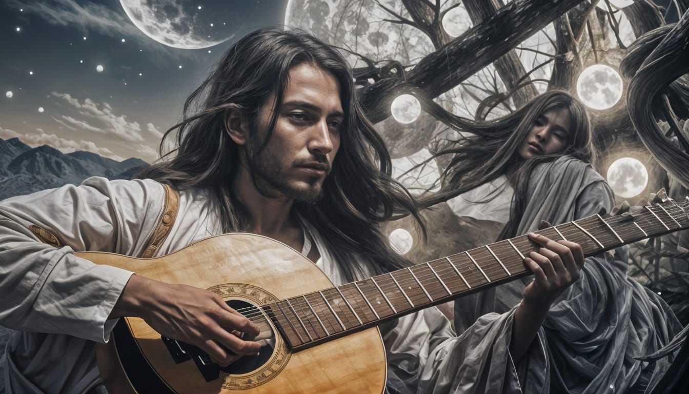 Sufi Warrior Plays Guitar Under Moonlight