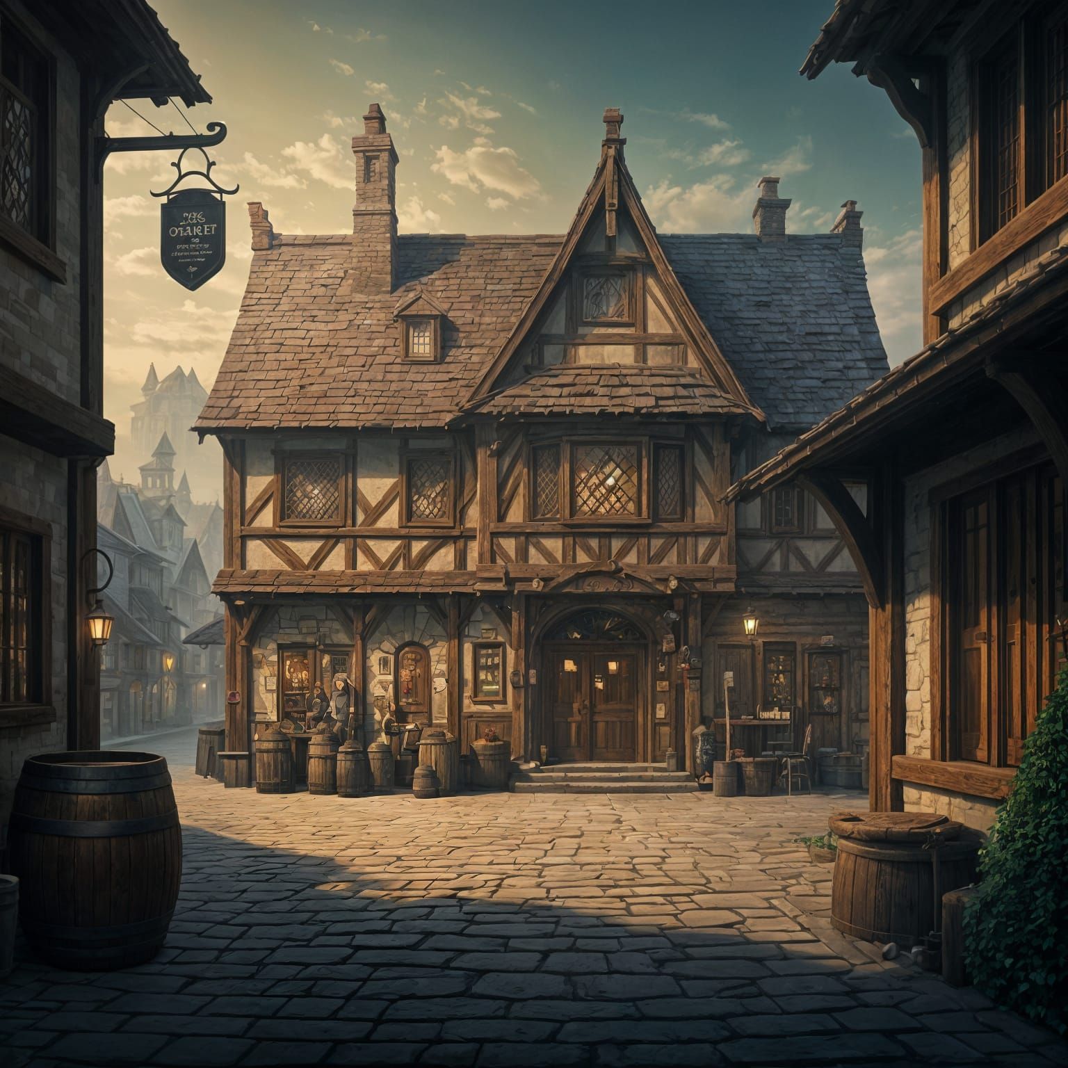 The Proud Oak Tavern: A Rustic Fantasy Illustration