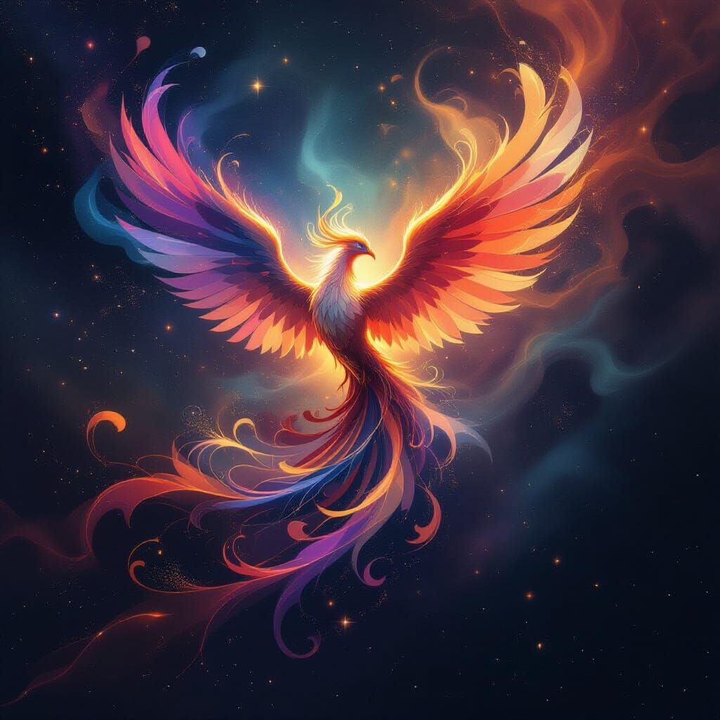 Cosmic Phoenix: Abstract Surrealism in Space