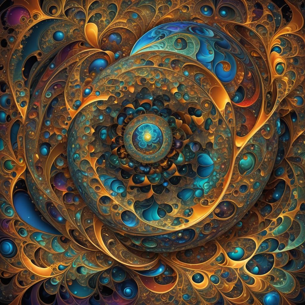 Infinite Fractal Landscape with Hypnotic Sphere