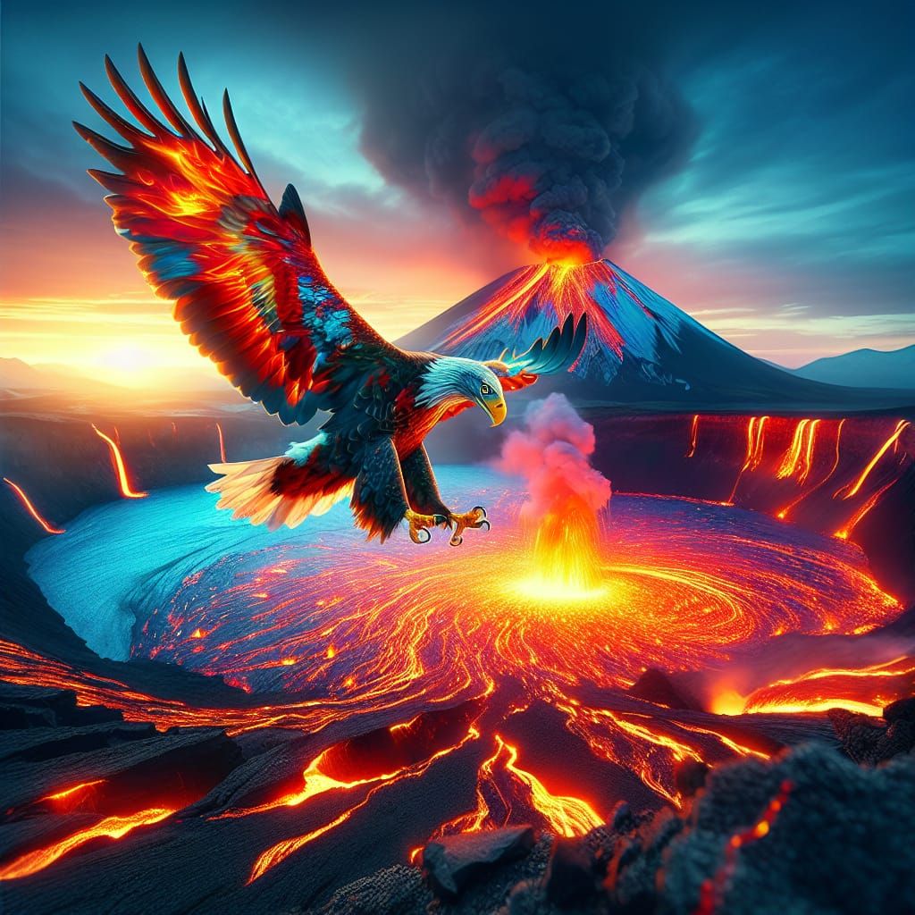 Magma Eagle Soaring Above Volcano