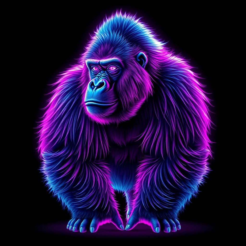 Futuristic Neon Gorilla in Dramatic Black Space