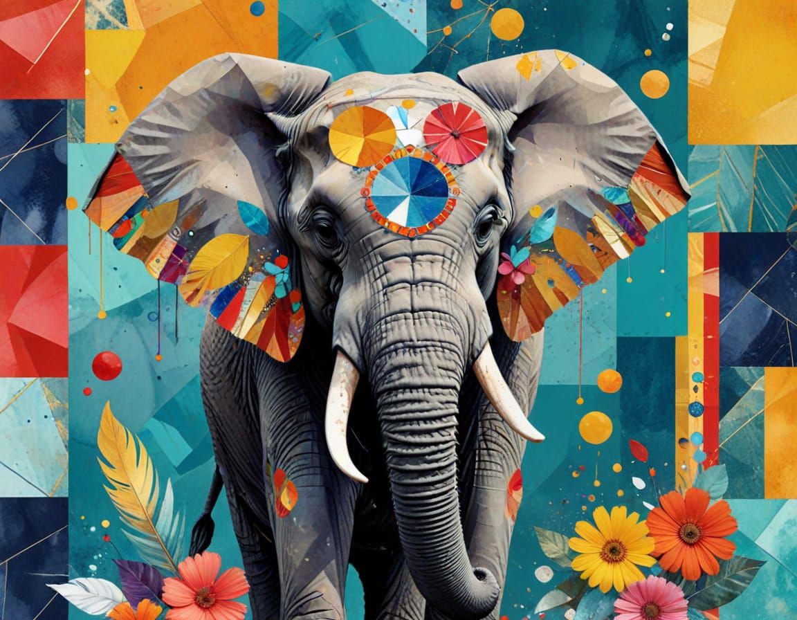 Vibrant Abstract Collage with Geometric Shapes and Metallic ...