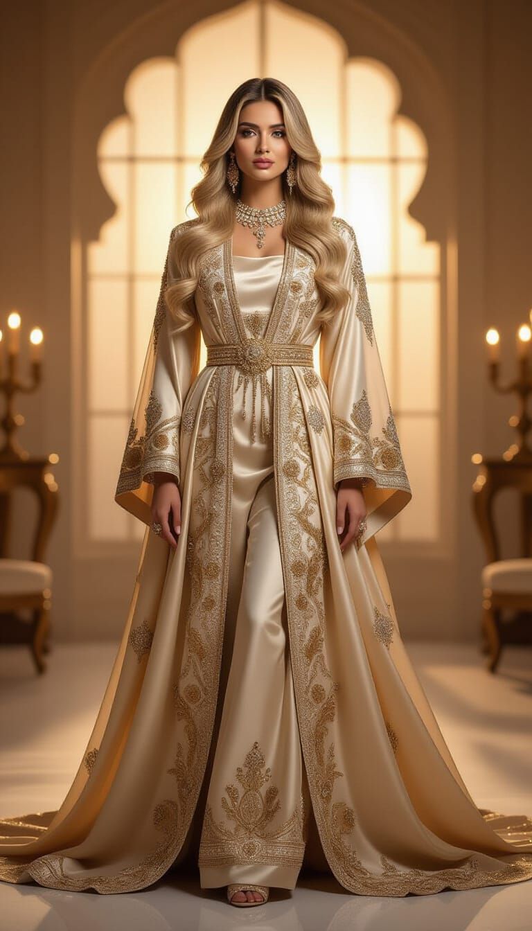 Majestic Royal Abaya with Jewels in Golden Hour Light