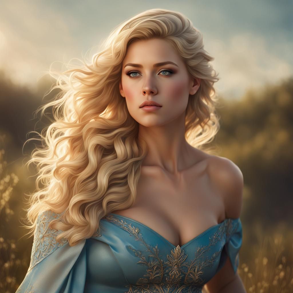 Blonde Woman Portrait in Hyperdetailed Digital Art