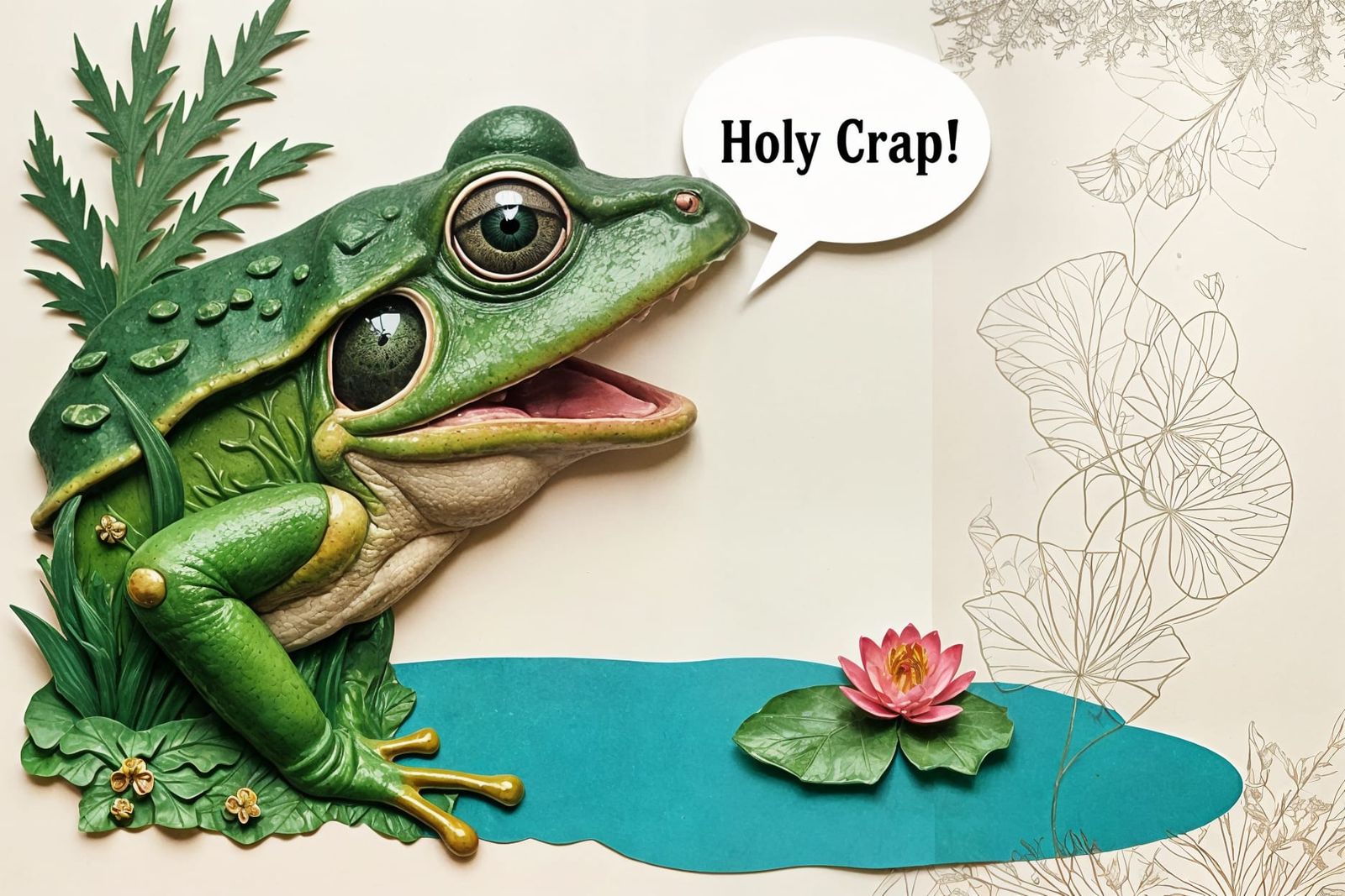 Frog Face Papercut Collage with Lily Pad Pond