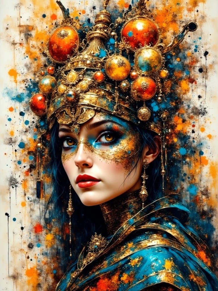 Gilded Japanese Gladiator in Watercolor