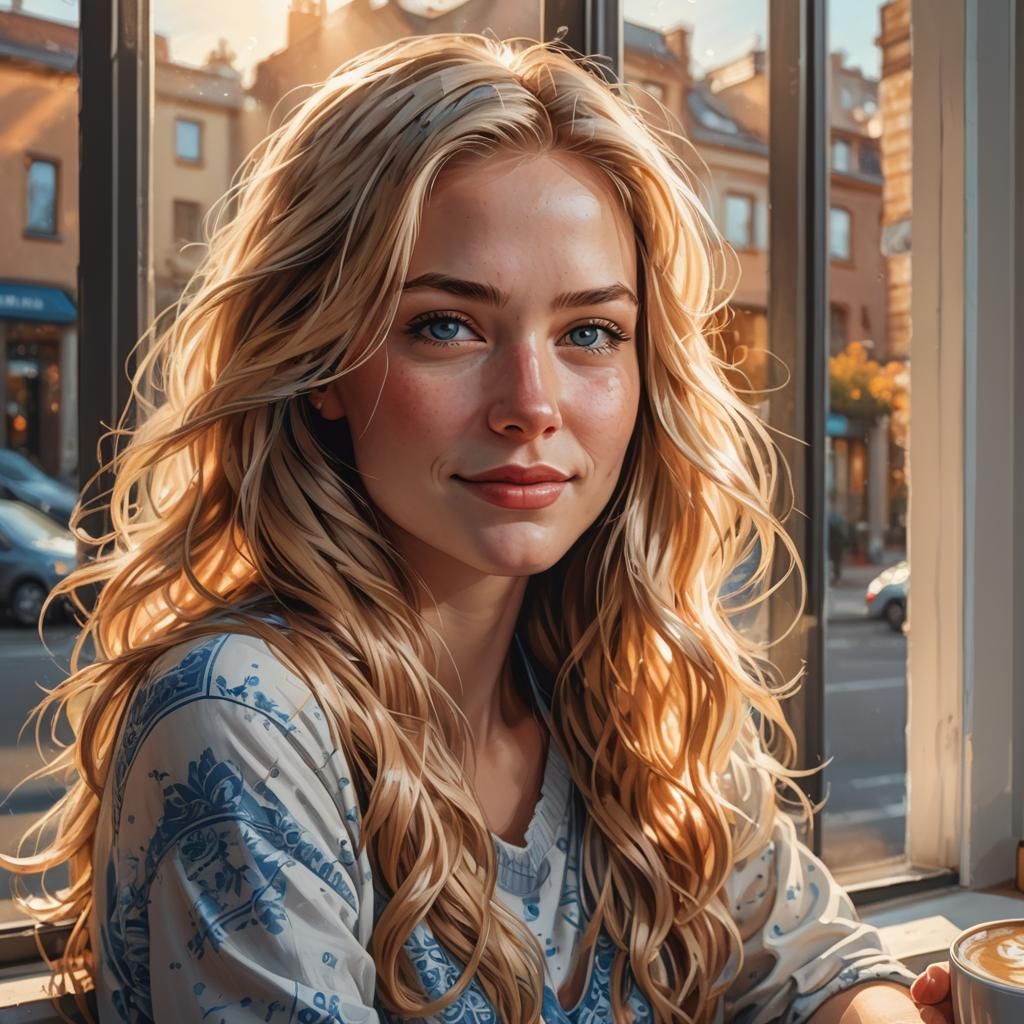 Smiling Blonde Woman Portrait in Fantasy Realism Style