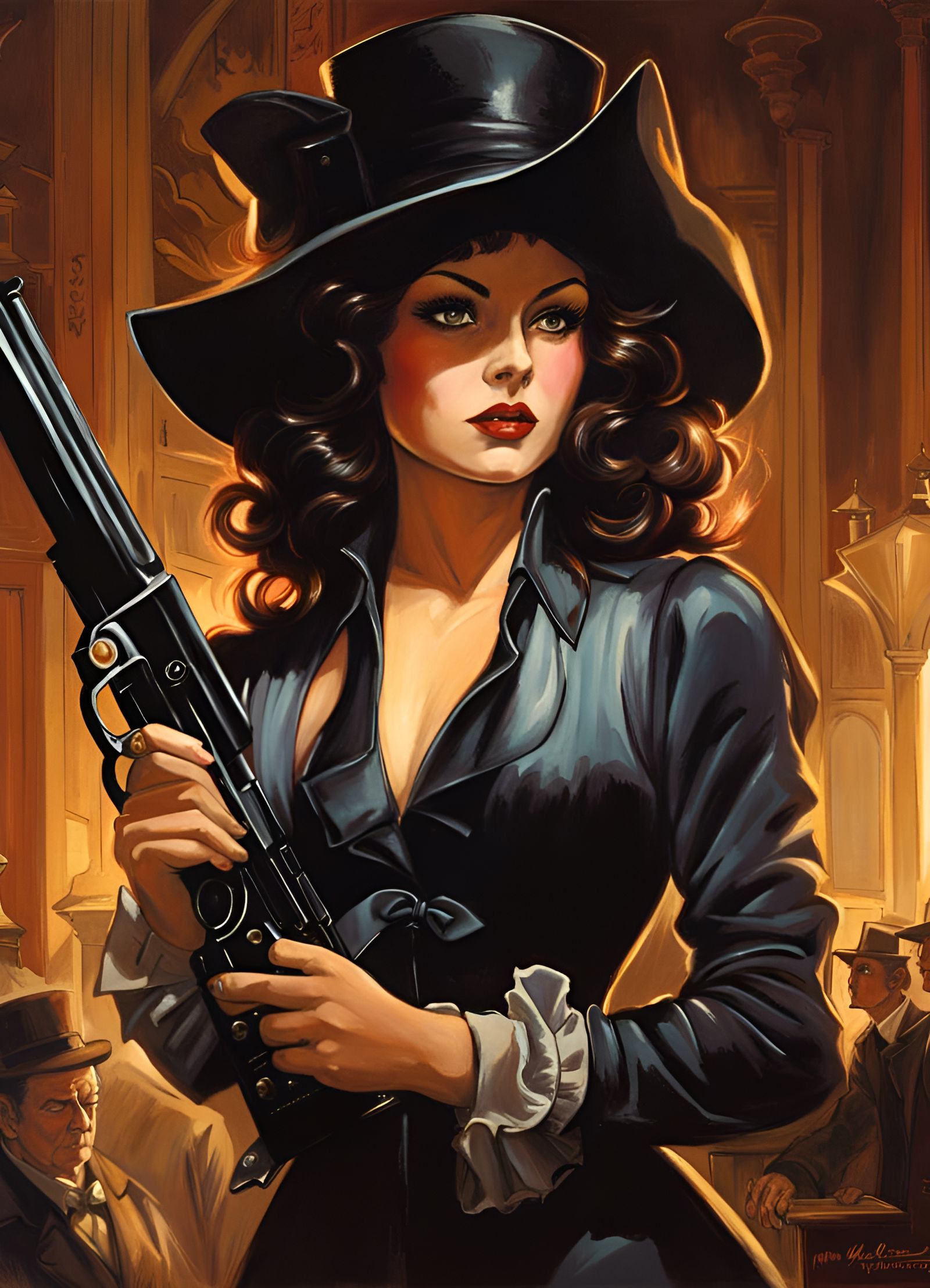 Film Noir Girl with Magnum, Pin-Up Comic Art