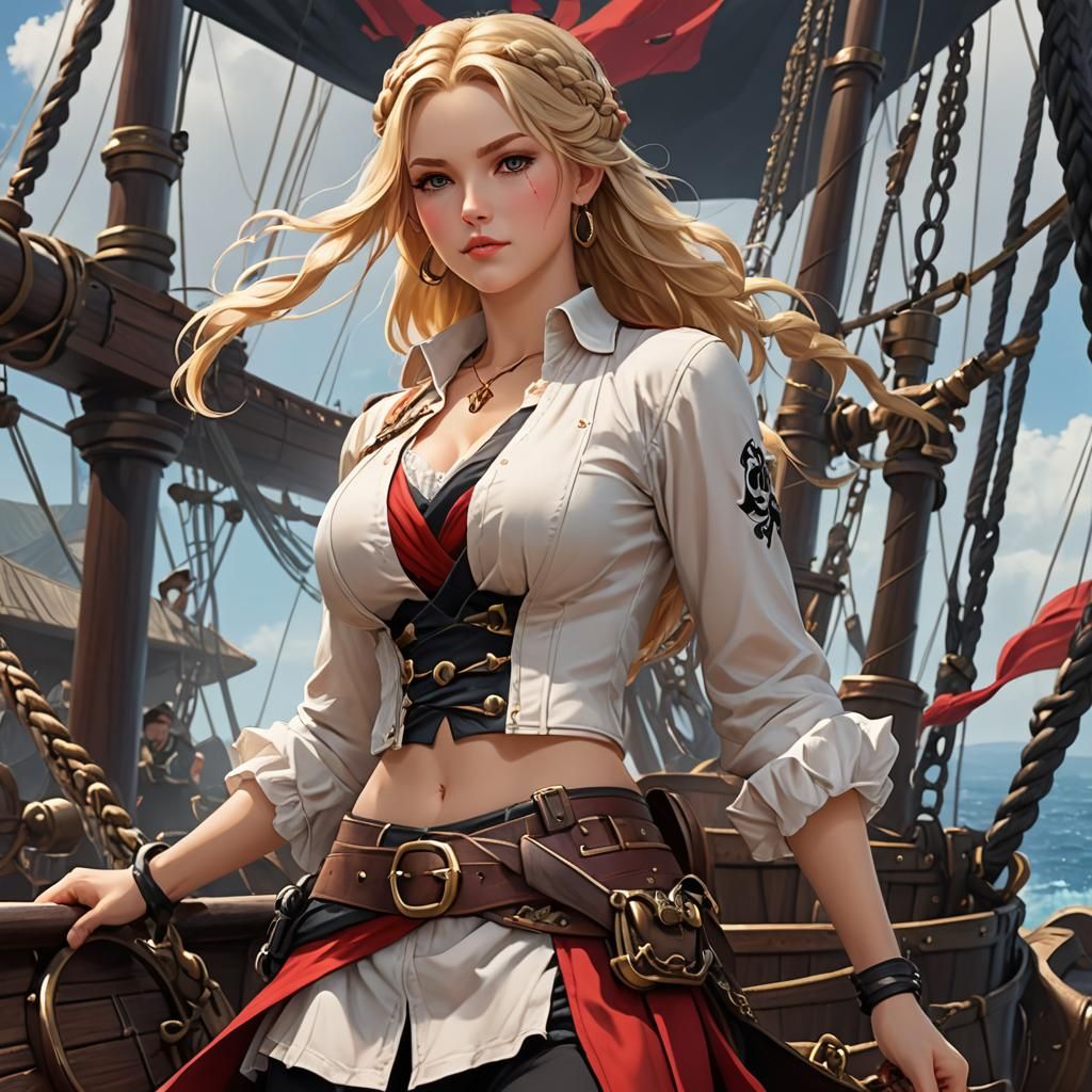 Anime Style Pirate Lady on Ship
