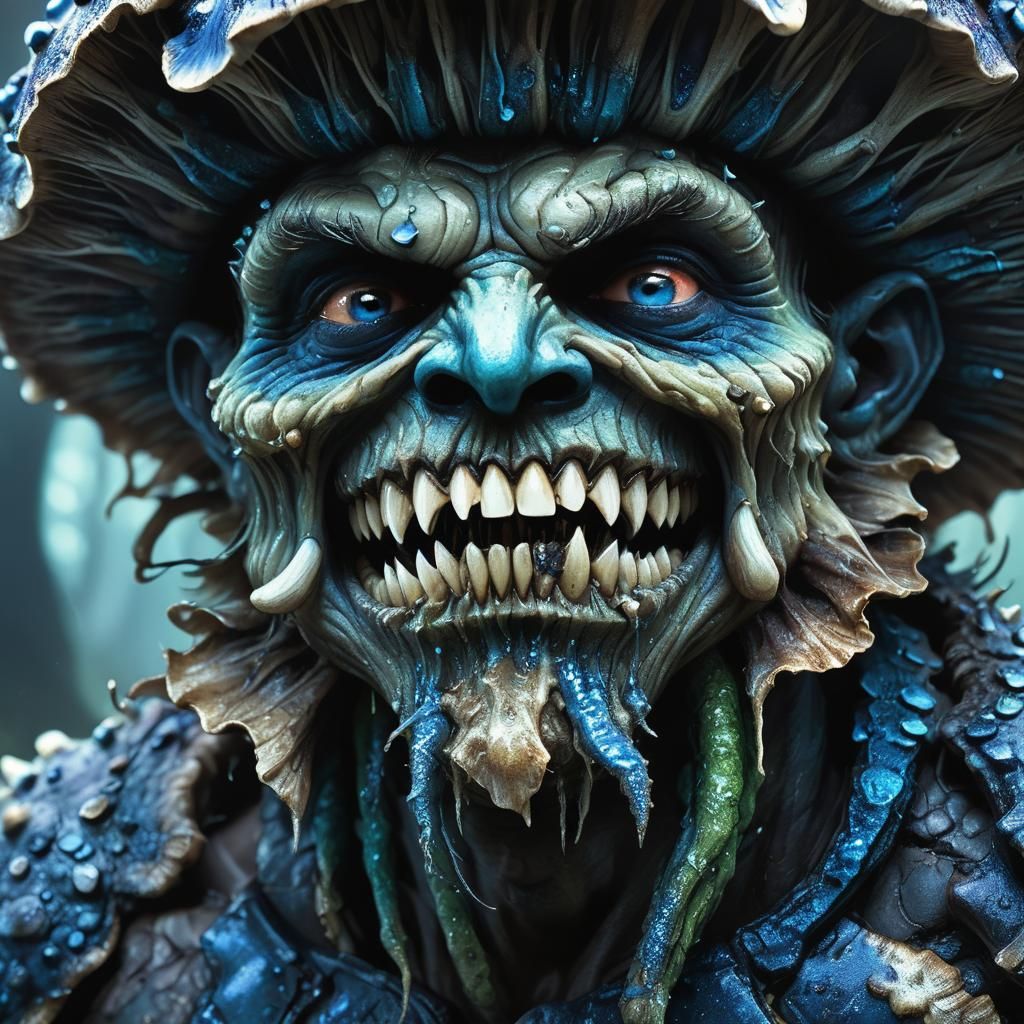 Dark Fantasy Mushroom Man Portrait with Serrated Teeth