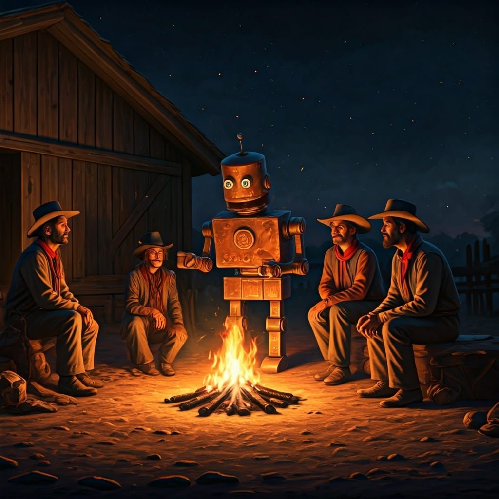 Rusty Robot Storyteller in the Old West