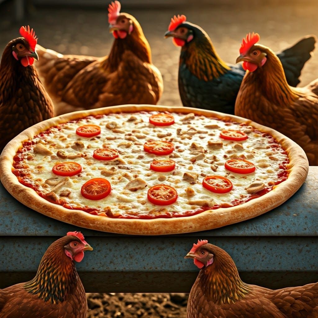 Chicken Mushroom Pizza Party in a Chicken Farm