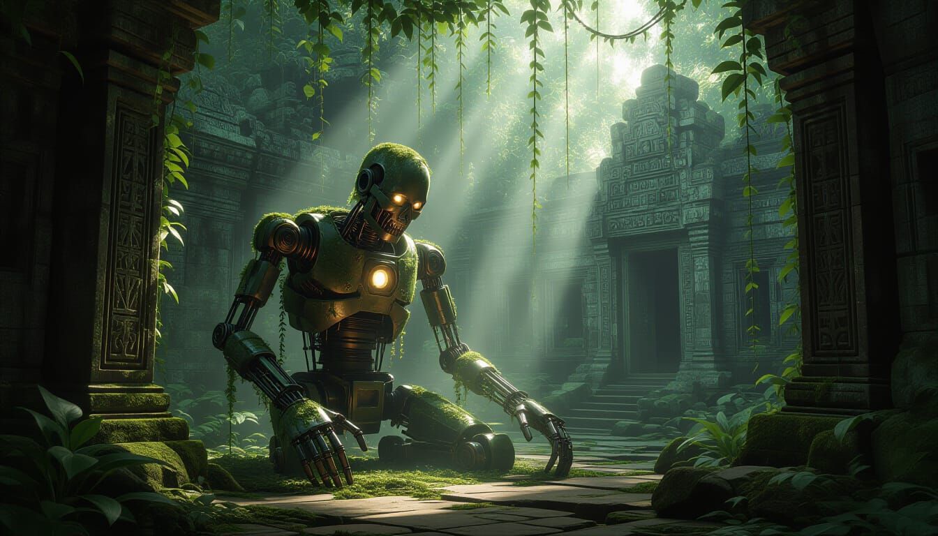 Moss-Covered Automaton Awakens in Jungle Temple