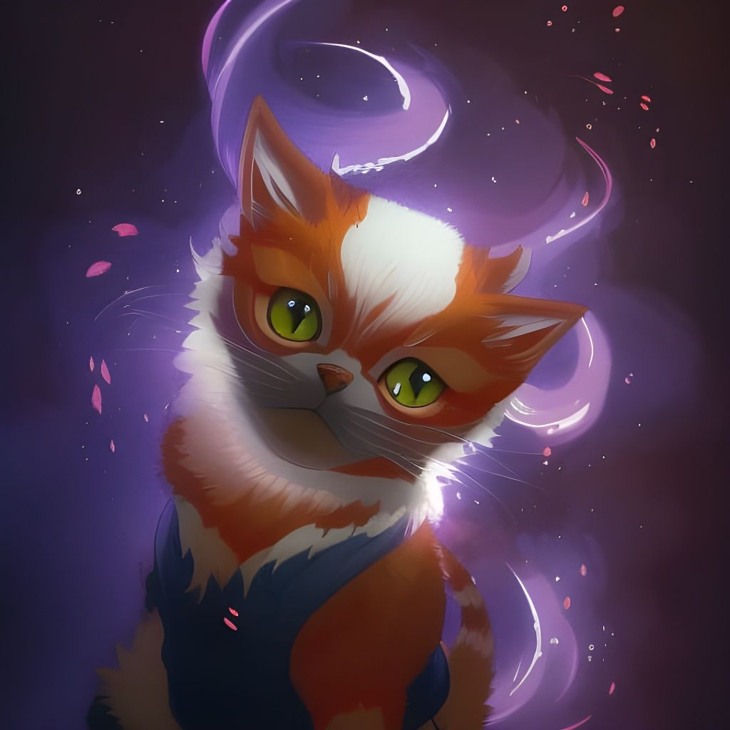 Chibi Red Cat Portrait with Runic Magic