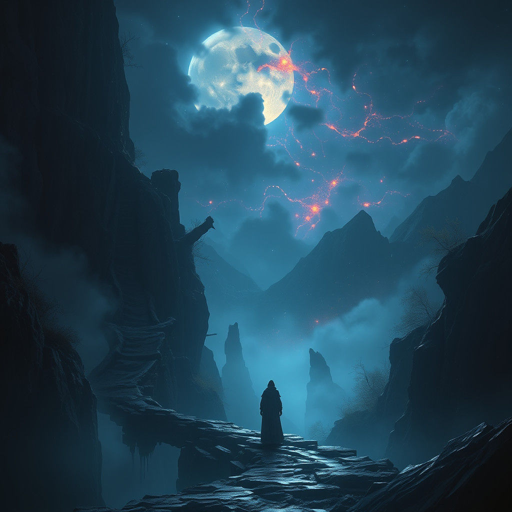 Fantastical Dark Landscape of Longing, Digital Art