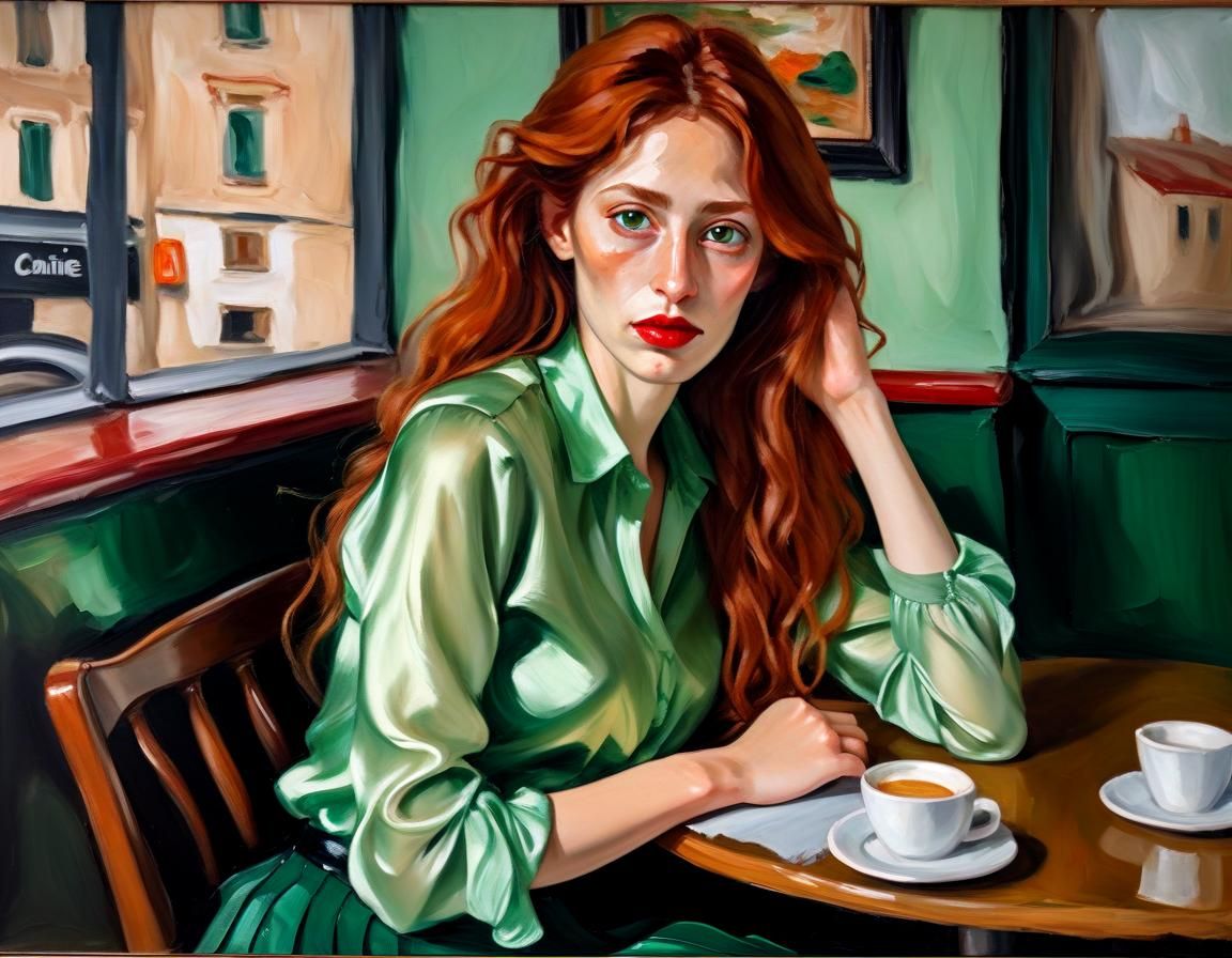 Elegant Café Scene in Impasto Oil Style