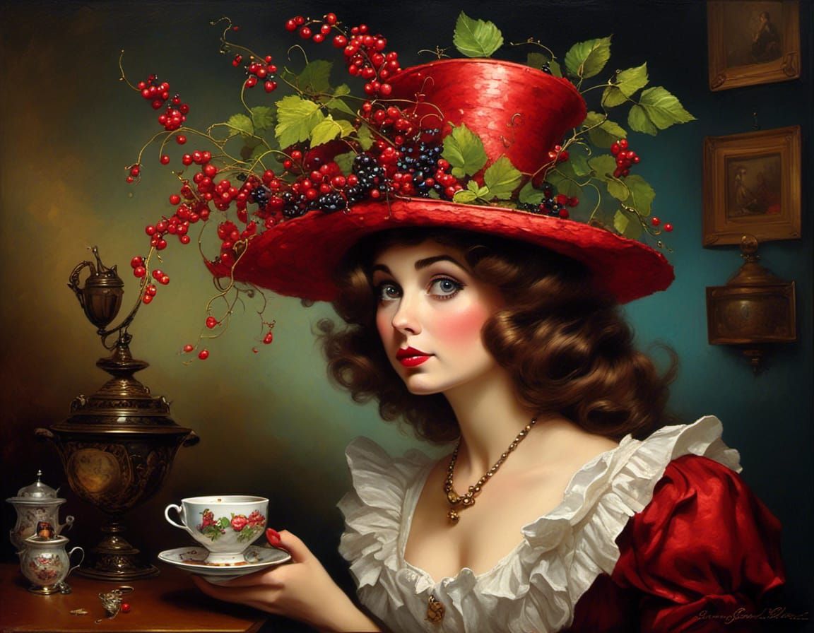 Whimsical Caricature of Woman with Irish Coffee