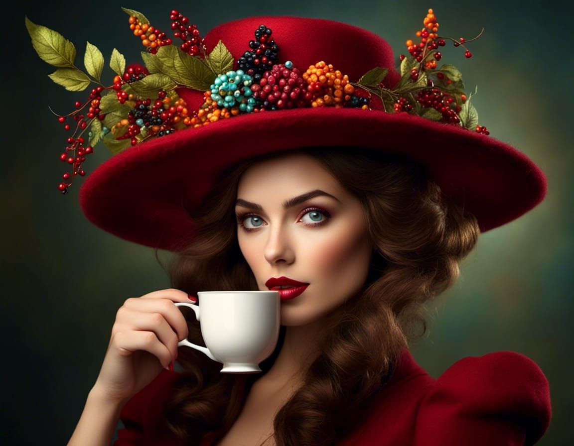 Whimsical Caricature of Woman with Coffee